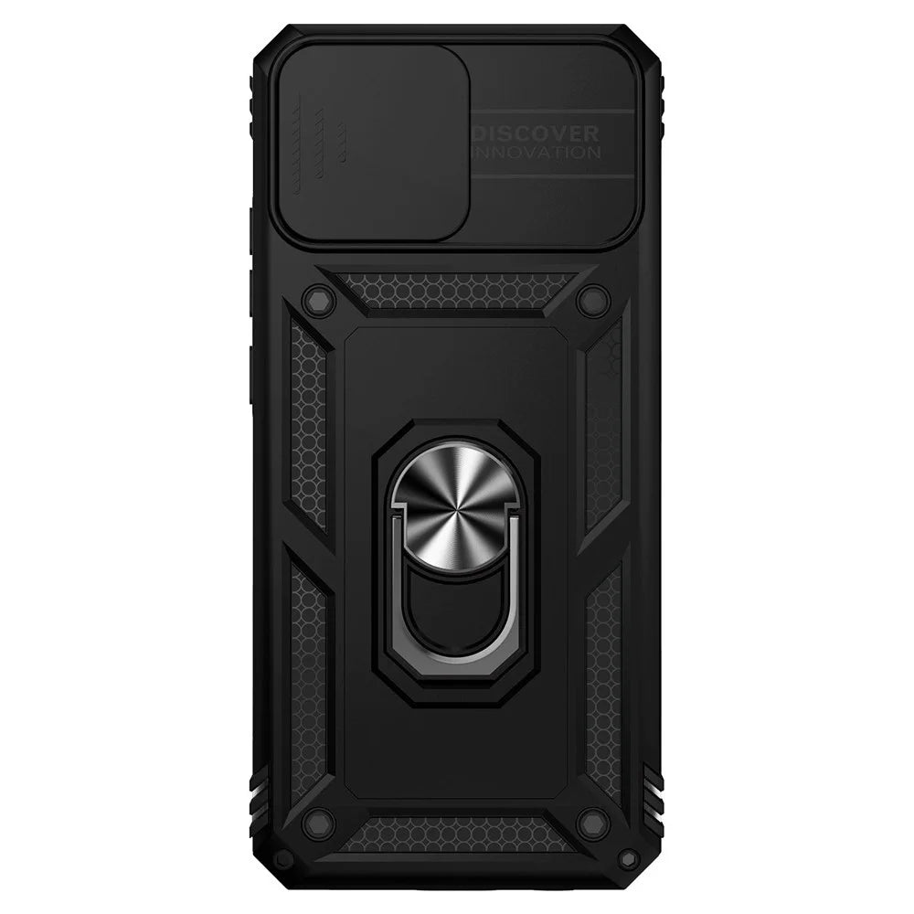 For Samsung Galaxy A03 (166.5mm) PC + TPU Kickstand Phone Case Slide Camera Protection Back Cover - Black - 6