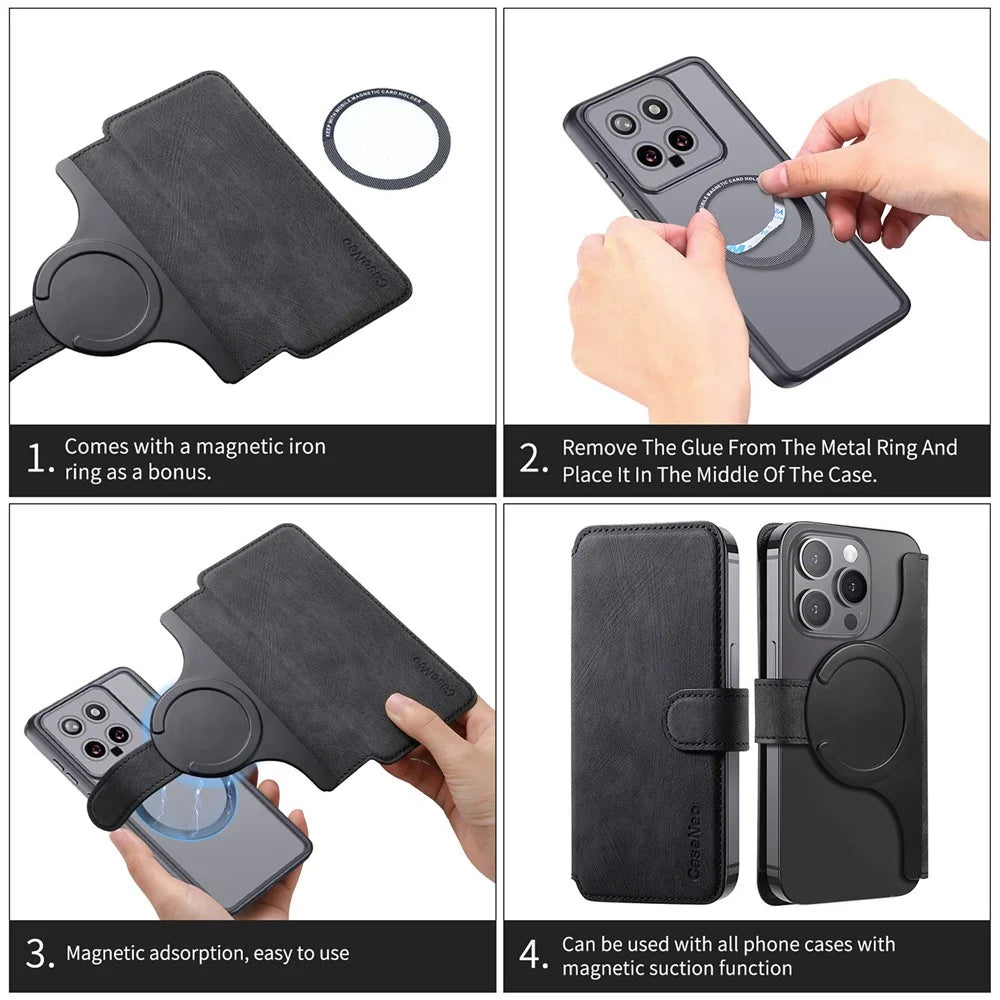 CASENEO MW-03S Magnetic Detachable Phone Cover for 6.9 inch Phone Retro Leather Wallet Stand - Black - 7