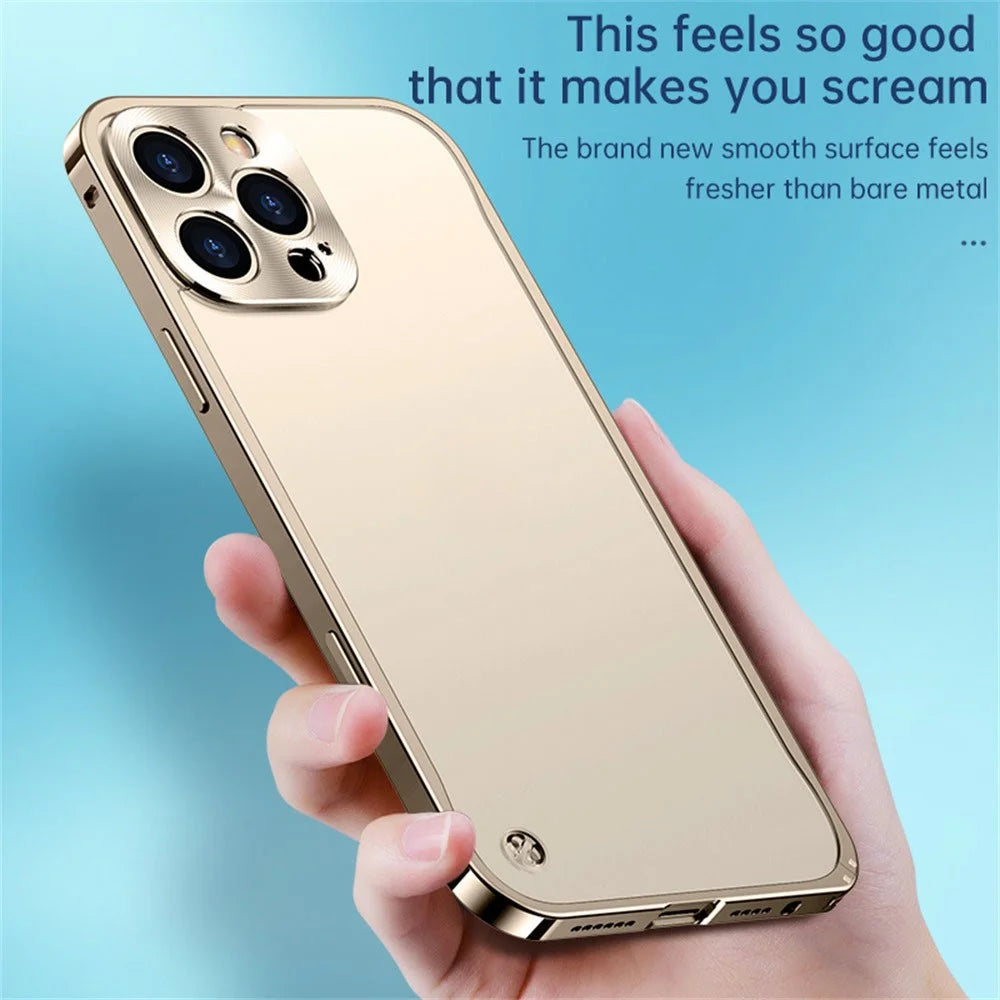 For iPhone 16 Pro Max Metal Clear Case Safety Lock Matte Anti-Fingerprint Back Cover - Gold - 6