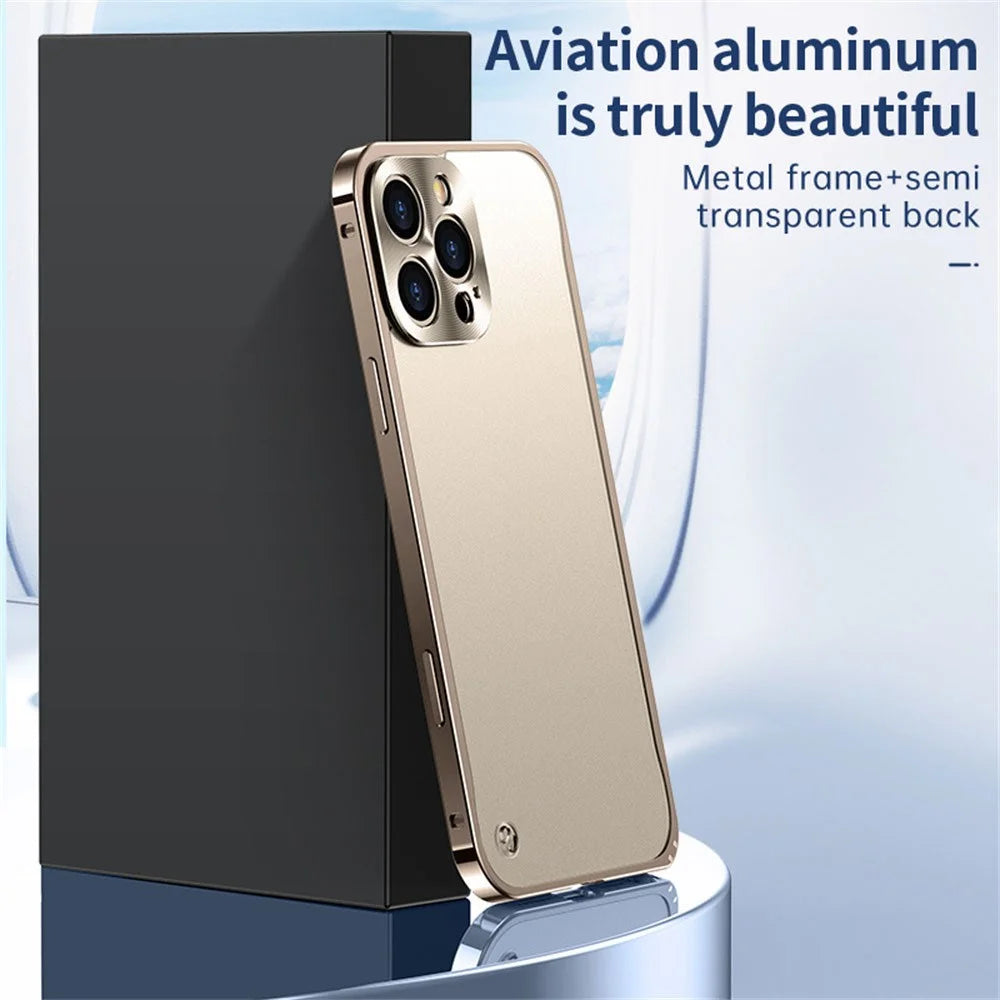 For iPhone 16 Pro Max Metal Clear Case Safety Lock Matte Anti-Fingerprint Back Cover - Gold - 7