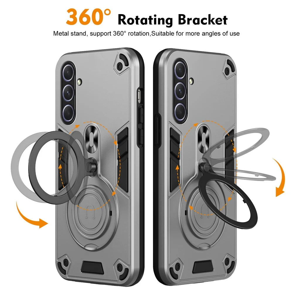 For Samsung Galaxy A55 5G Case Rotatable Kickstand PC+TPU Drop Protection Phone Cover - Silver - 2