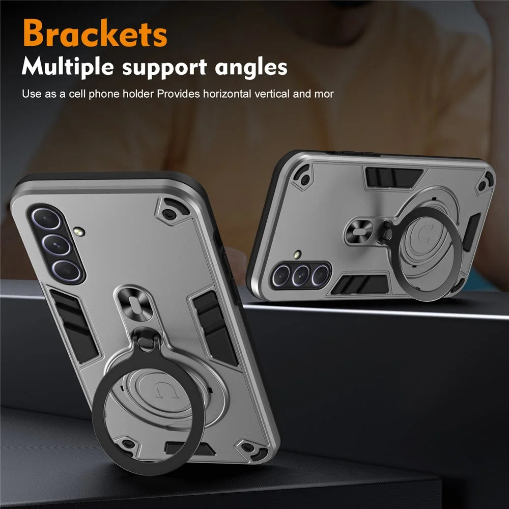 For Samsung Galaxy A55 5G Case Rotatable Kickstand PC+TPU Drop Protection Phone Cover - Silver - 4