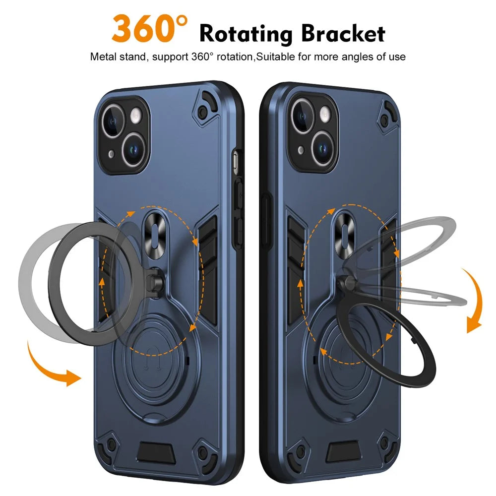 For iPhone 14 Plus Case Rotatable Kickstand PC+TPU Drop Protection Phone Cover - Blue - 2