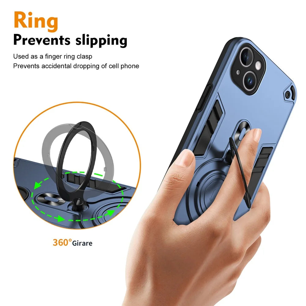 For iPhone 14 Plus Case Rotatable Kickstand PC+TPU Drop Protection Phone Cover - Blue - 3