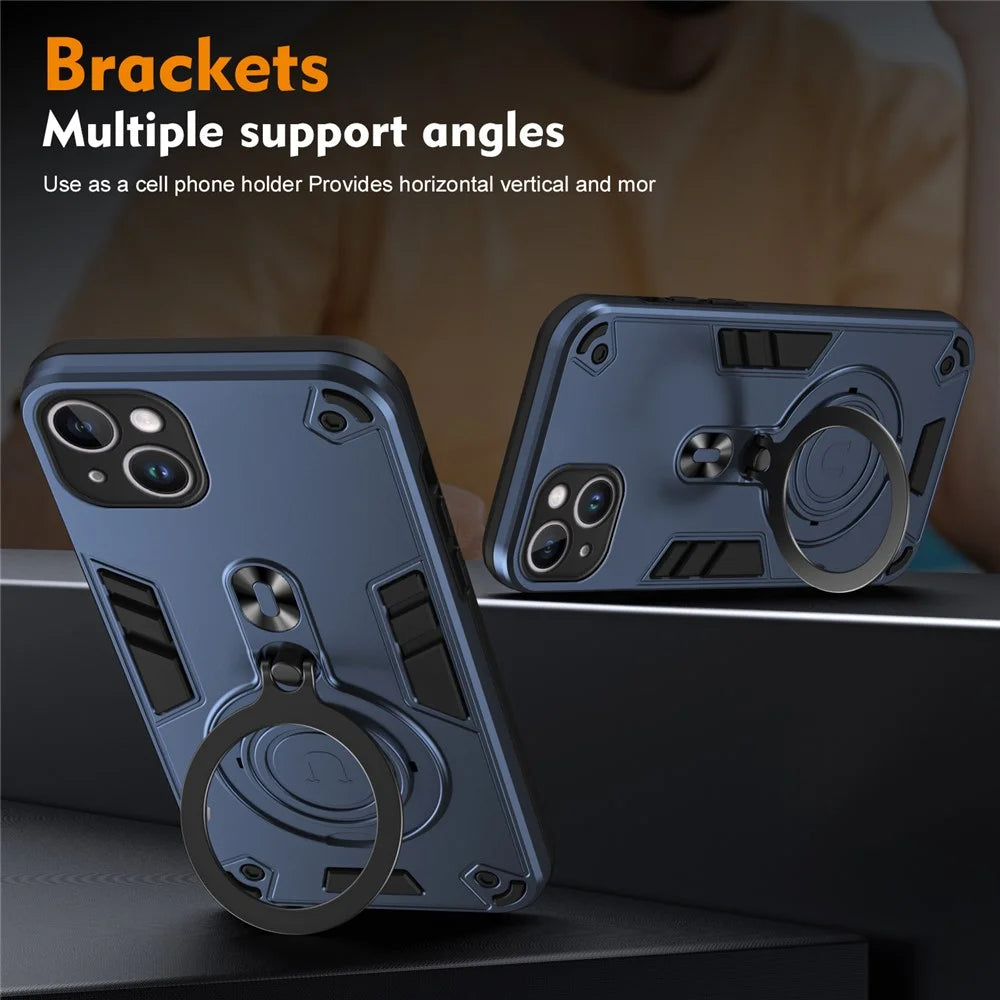 For iPhone 14 Plus Case Rotatable Kickstand PC+TPU Drop Protection Phone Cover - Blue - 4