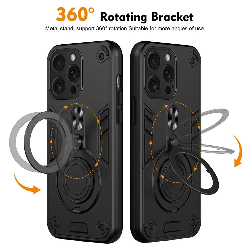 For iPhone 15 Pro Max Case Rotatable Kickstand PC+TPU Drop Protection Phone Cover - Black - 2