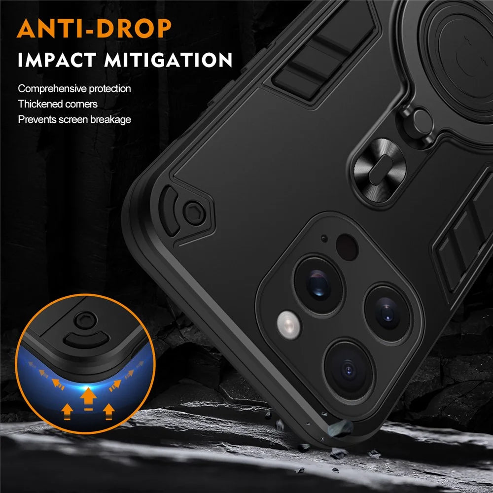 For iPhone 15 Pro Max Case Rotatable Kickstand PC+TPU Drop Protection Phone Cover - Black - 7