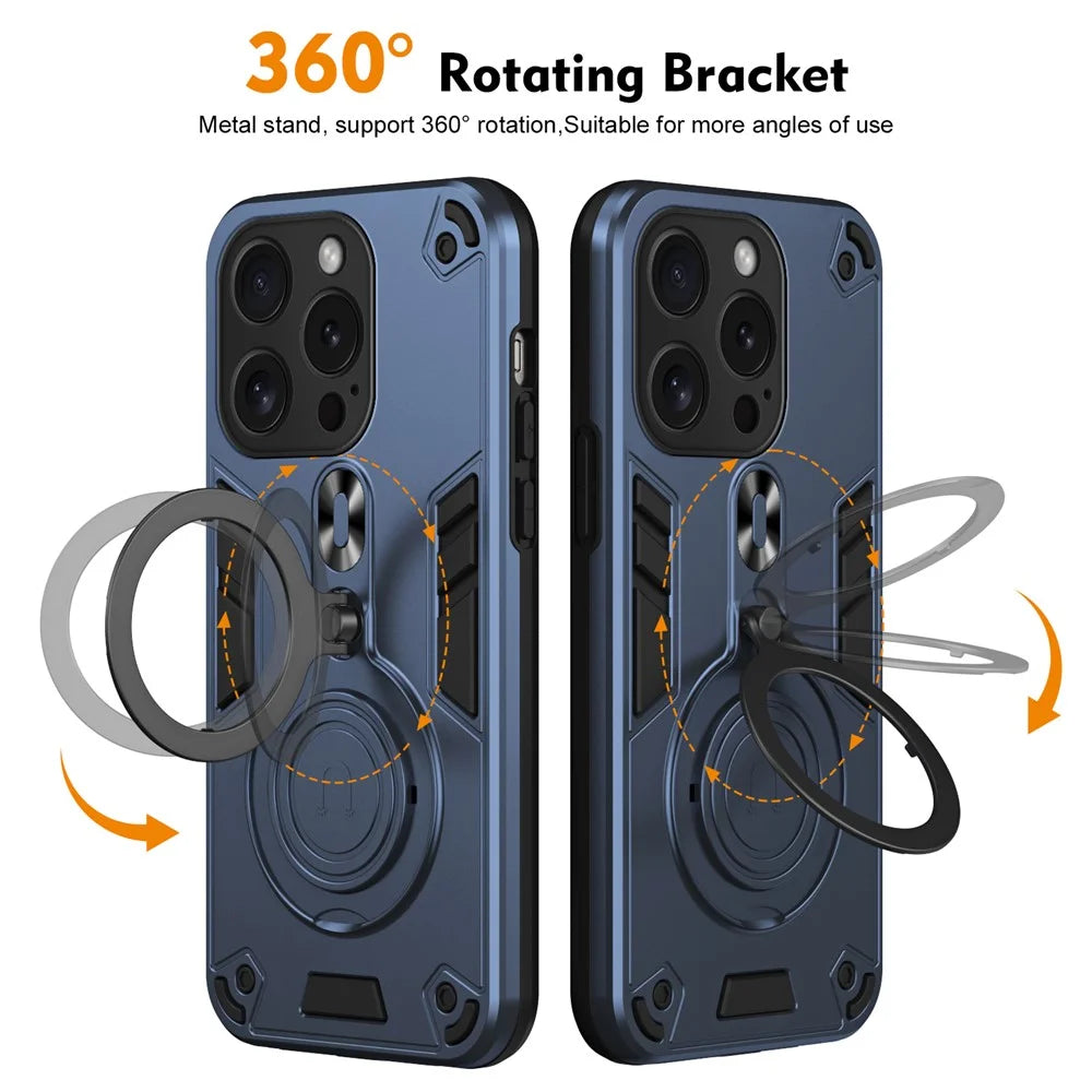 For iPhone 15 Pro Case Rotatable Kickstand PC+TPU Drop Protection Phone Cover - Blue - 2