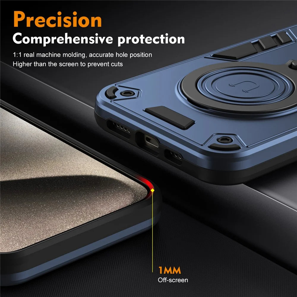 For iPhone 15 Pro Case Rotatable Kickstand PC+TPU Drop Protection Phone Cover - Blue - 5