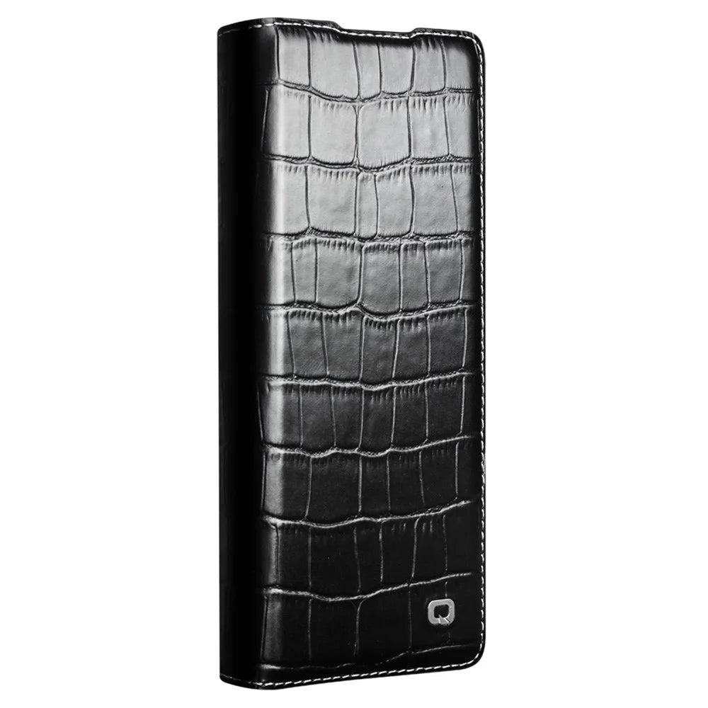 QIALINO For Samsung Galaxy Z Fold6 5G Case Crocodile Texture Genuine Cow Leather Flip Phone Cover - Black - 6