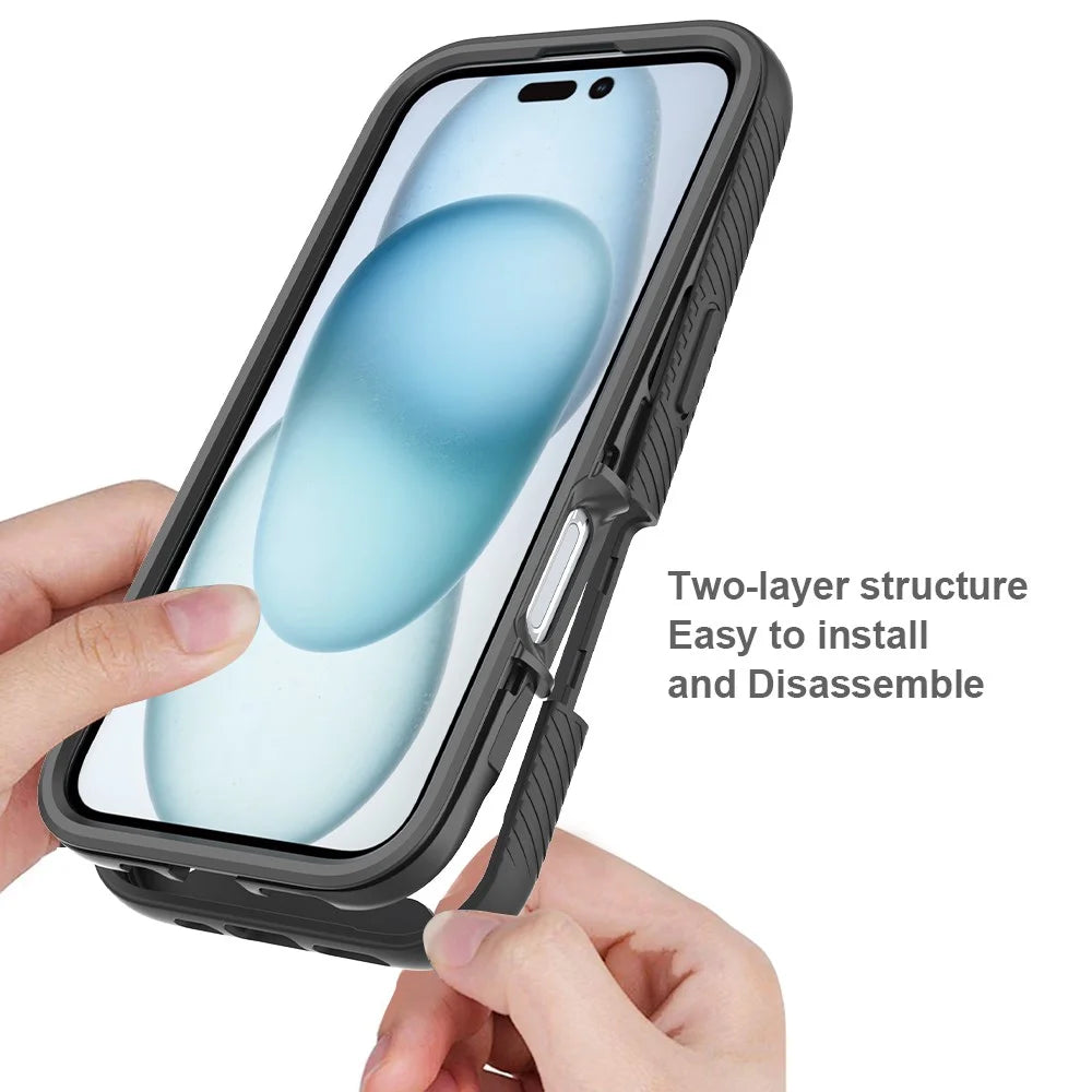 For iPhone 16 Magnetic Case PC+TPU Phone Cover with PET Screen Film All-Around Protection - Black - 2