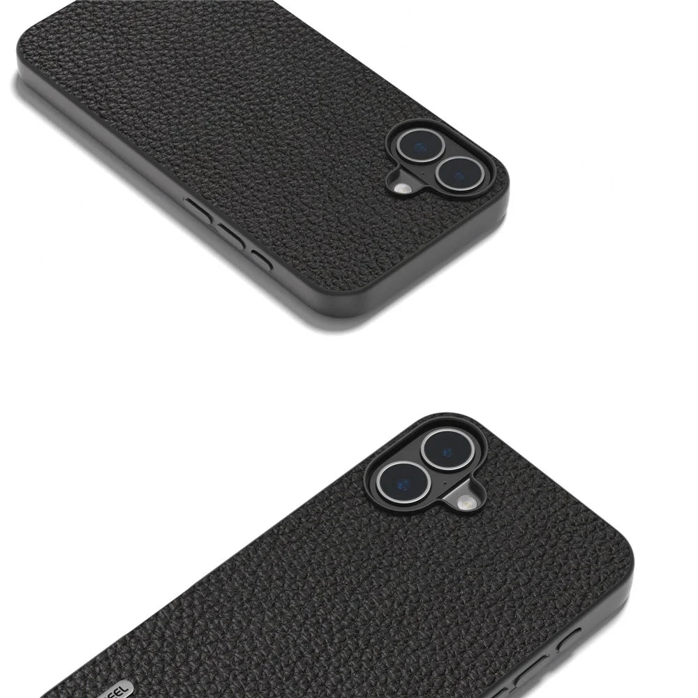ABEEL For iPhone 16 Plus Case TPU+Genuine Cow Leather Protective Phone Cover - Black - 3