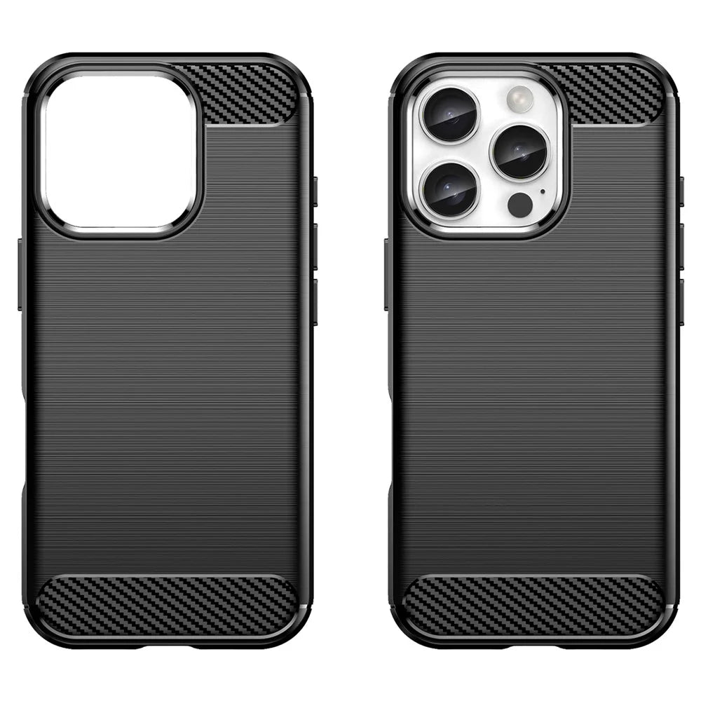 For iPhone 16 Pro Max Case Carbon Fiber Texture TPU Brushed Phone Cover - Black - 2
