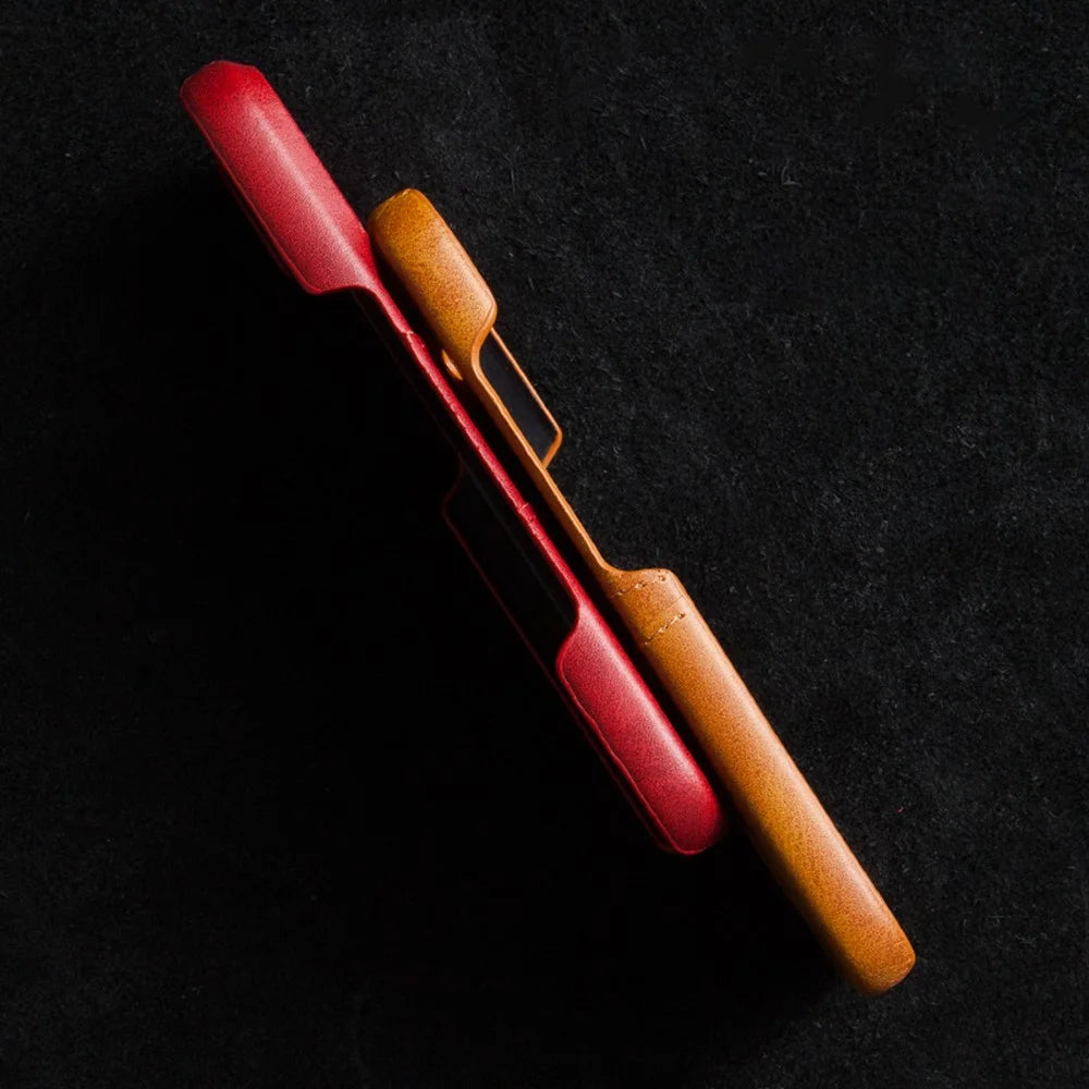 For iPhone 16 Case Dual Card Slots PU Leather + Hard PC Phone Cover - Orange - 6