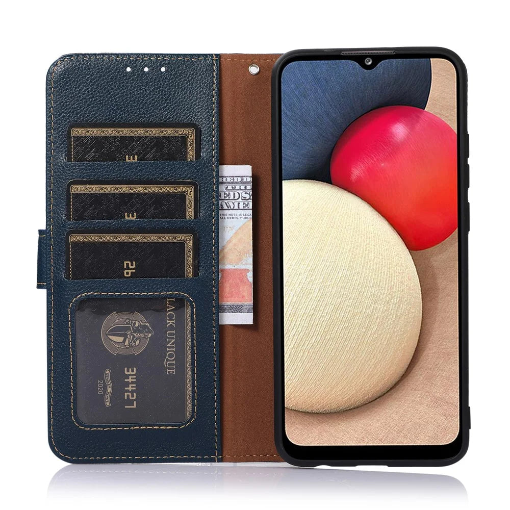 KHAZNEH For iPhone 17e / 16e Case RFID Blocking Wallet PU Leather Phone Cover - Blue - 2