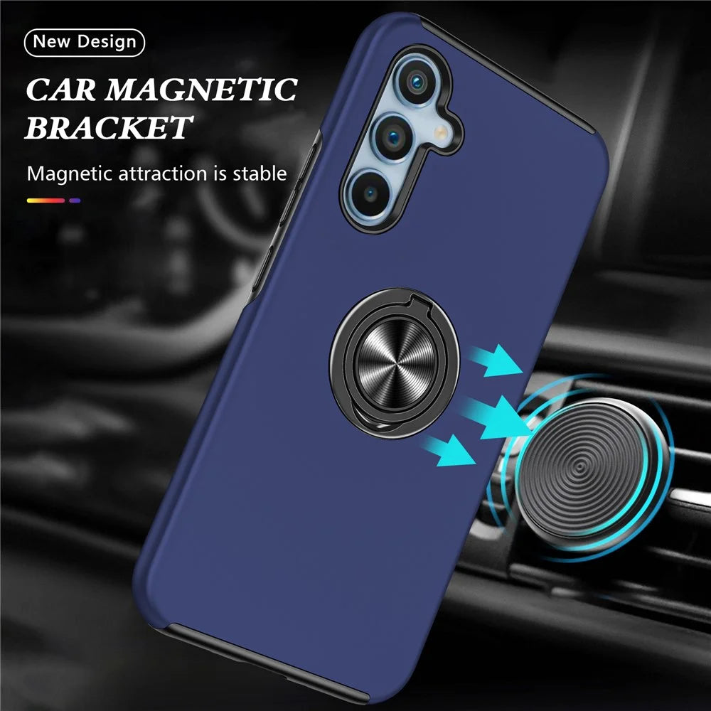 For Samsung Galaxy S24 FE Case PC+TPU Phone Cover with Rotatable Ring Holder - Blue - 3