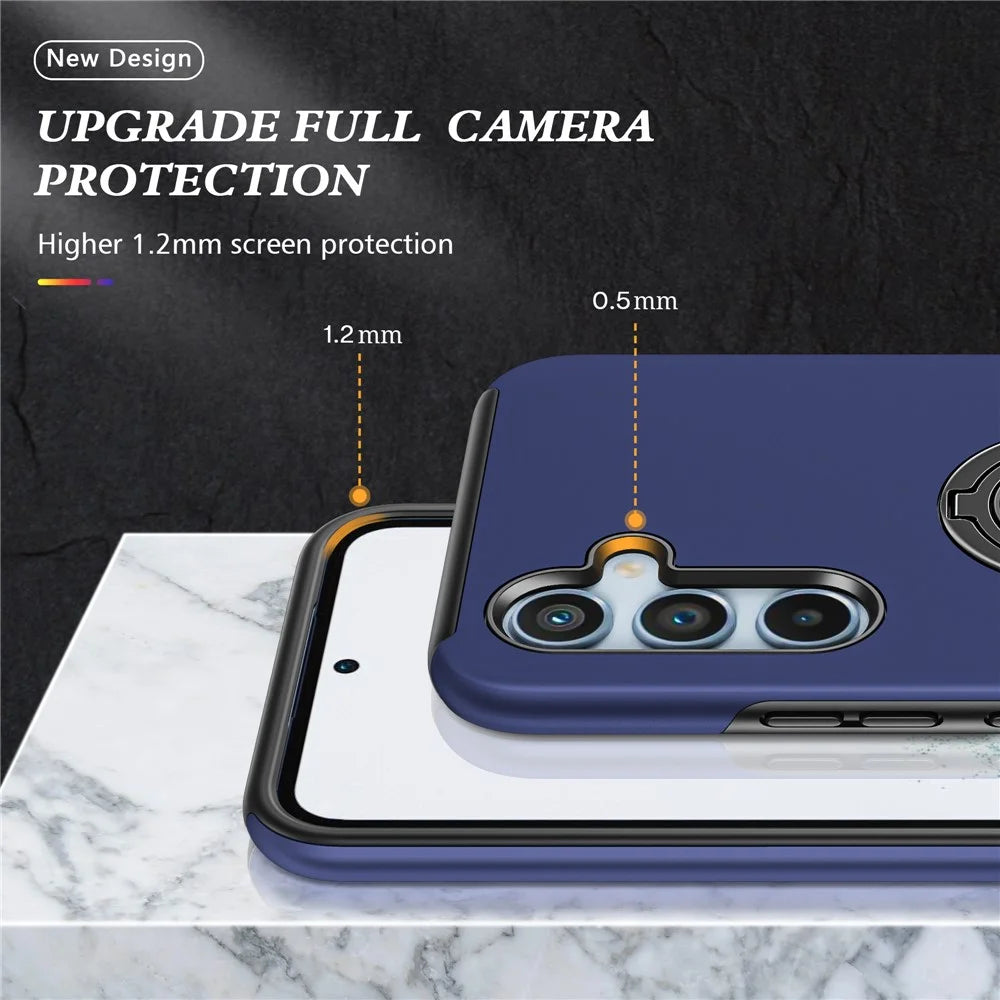 For Samsung Galaxy S24 FE Case PC+TPU Phone Cover with Rotatable Ring Holder - Blue - 6