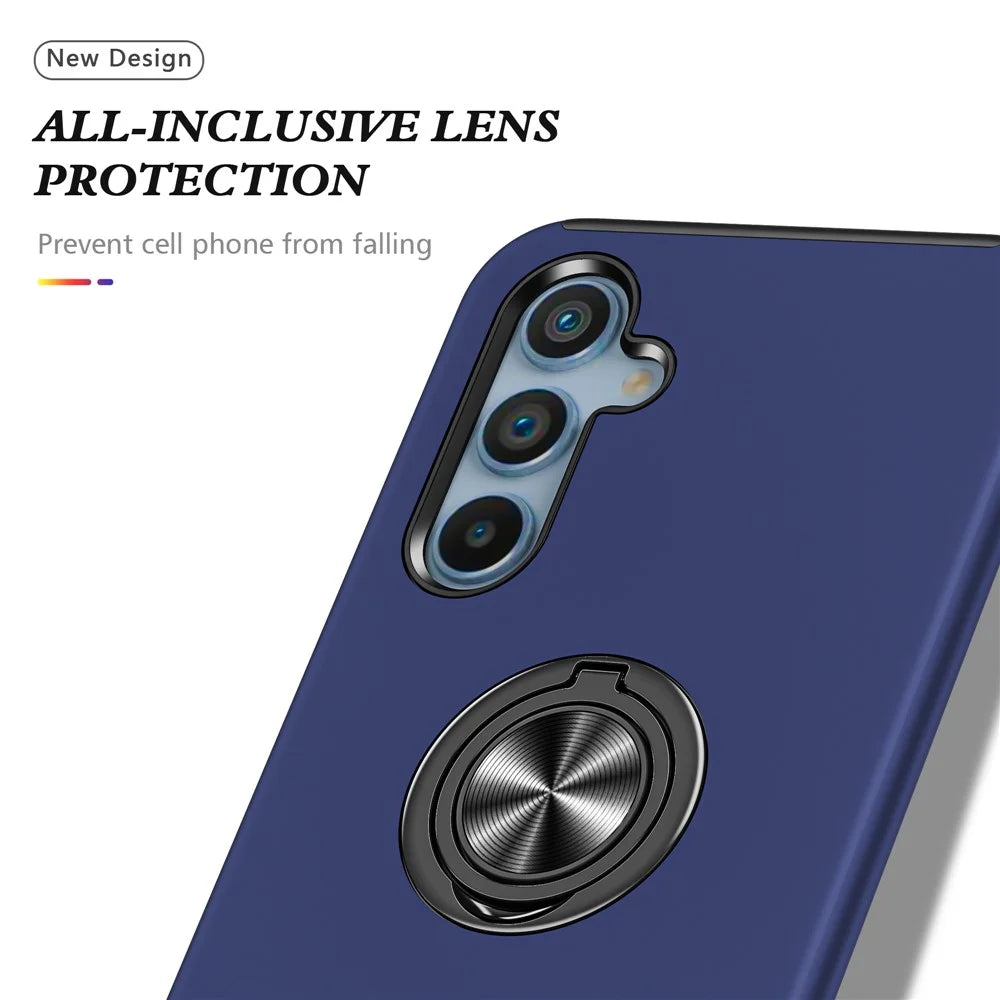 For Samsung Galaxy S24 FE Case PC+TPU Phone Cover with Rotatable Ring Holder - Blue - 7