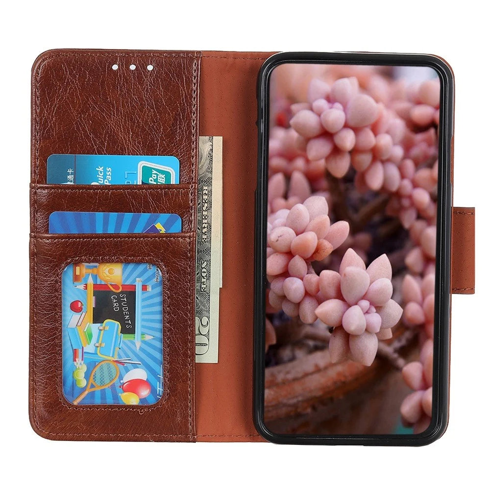 For Sony Xperia 5 IV 5G Nappa Texture Split Leather Flip Wallet Case Magnetic Closure Shockproof Phone Cover Stand - Brown - 2