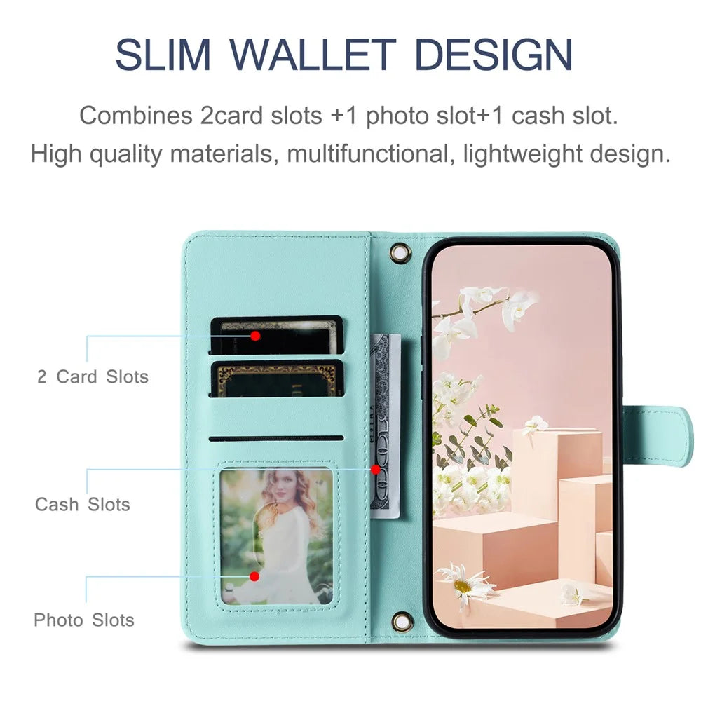 For Samsung Galaxy S24 FE Wallet Case Rhombus Grid PU Leather Phone Cover - Mint Green - 5