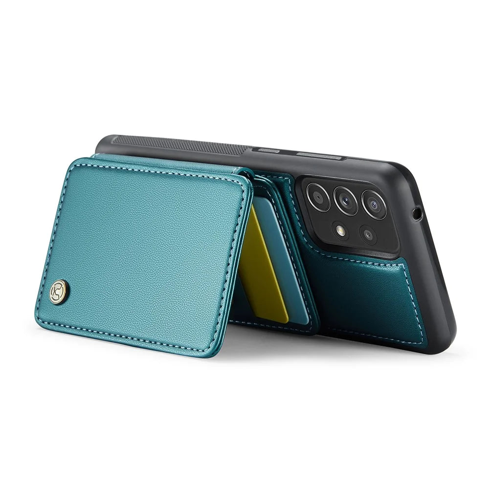 JEEHOOD J05 For Samsung Galaxy A53 5G Case Leather Mobile Cover with Detachable Magnetic Card Bag - Cyan - 3
