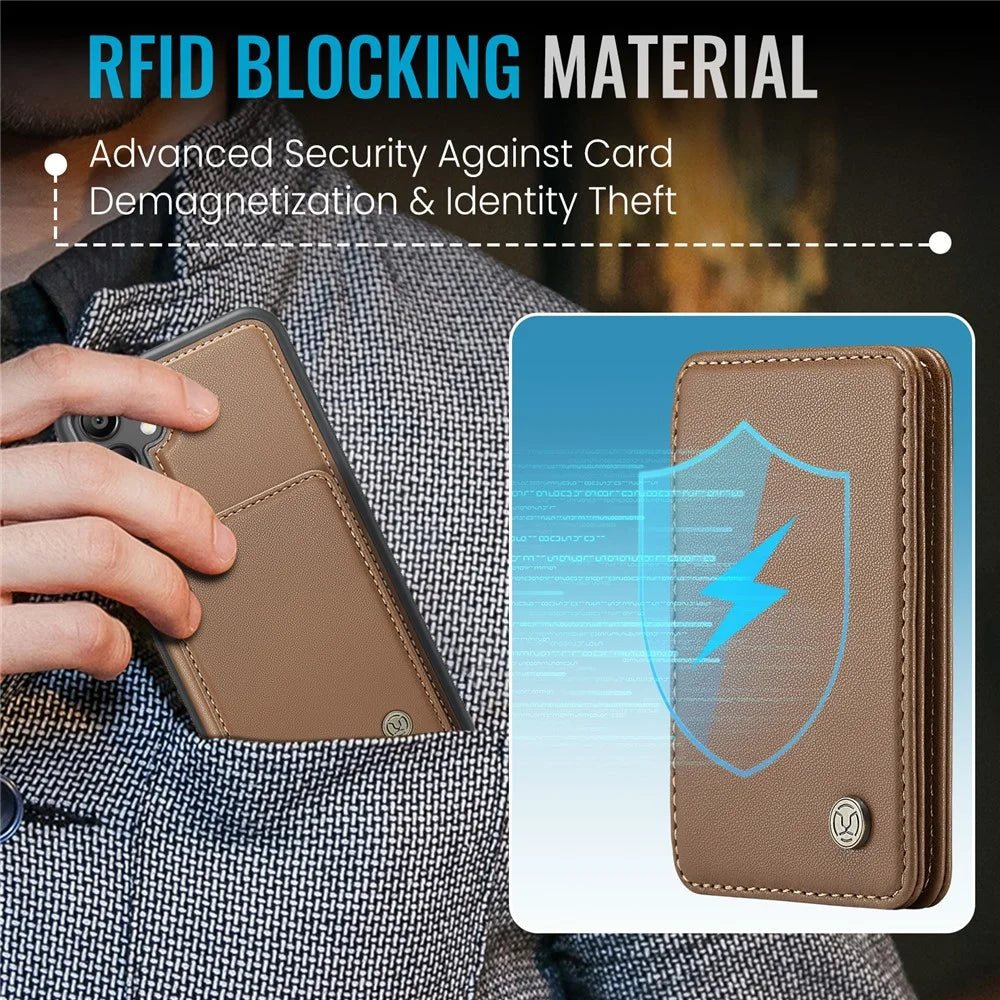 JEEHOOD J05 For Samsung Galaxy A35 5G Case Leather Mobile Cover with Detachable Magnetic Card Bag - Brown - 7