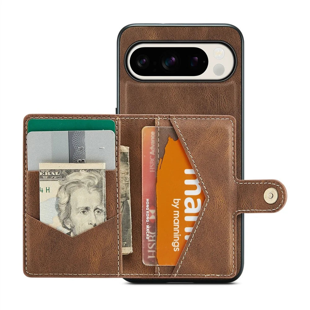 JEEHOOD J01 For Google Pixel 9 Pro XL Case Retro Leather + TPU Phone Cover Detachable Magnetic Card Holder - Brown - 2
