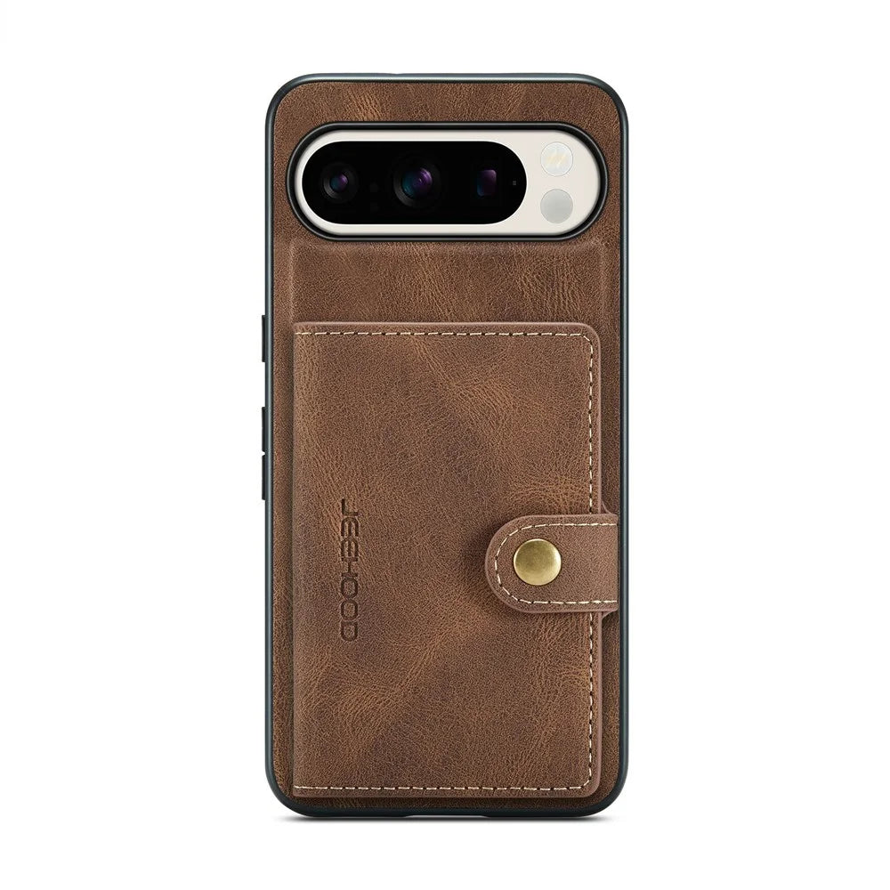 JEEHOOD J01 For Google Pixel 9 Pro XL Case Retro Leather + TPU Phone Cover Detachable Magnetic Card Holder - Brown - 5