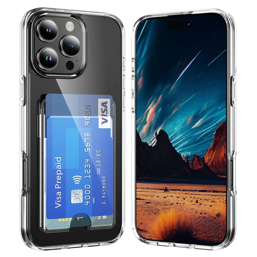 For iPhone 16 Pro Max Clear Case TPU+PC+Acrylic Cell Phone Case with Card Holder - 1