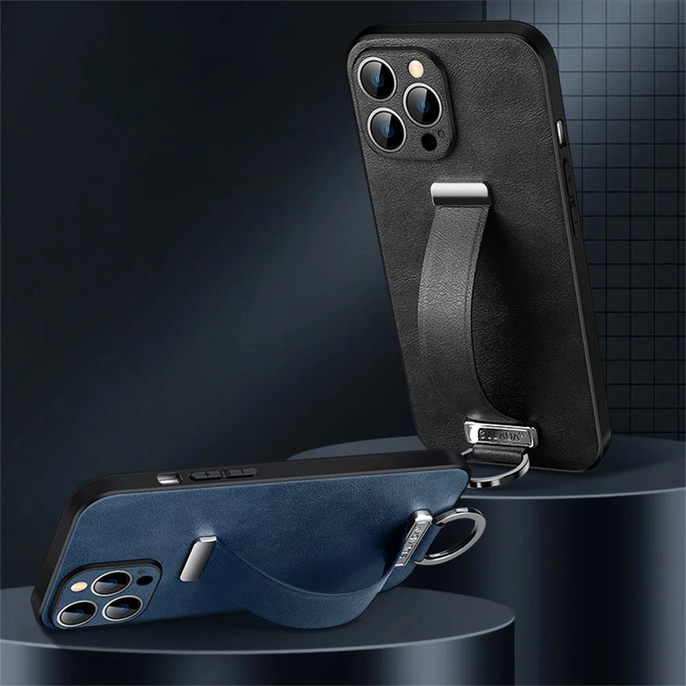 SULADA Fashion Series for iPhone 16 Pro Case Wristband Kickstand Leather Back Phone Cover - Blue - 2