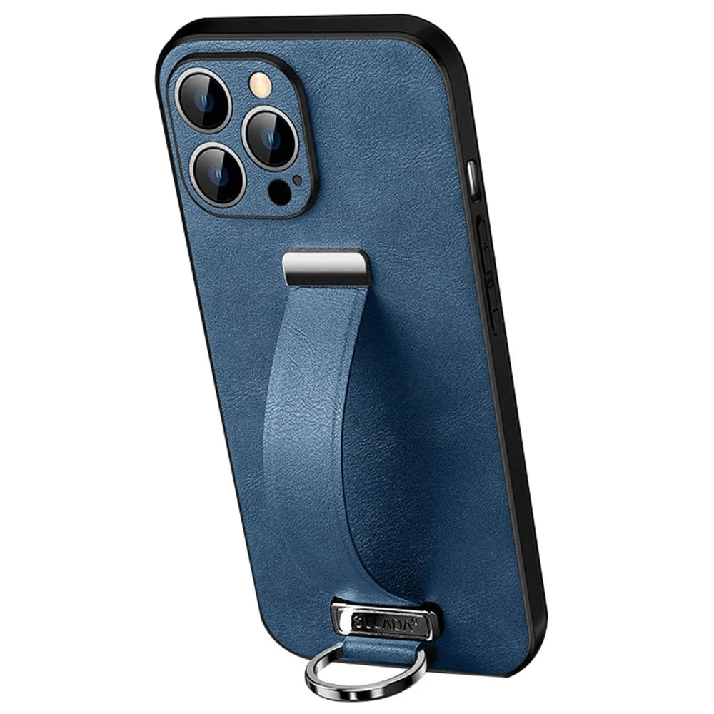SULADA Fashion Series for iPhone 16 Pro Max Case Wristband Kickstand Leather Back Phone Cover - Blue - 1