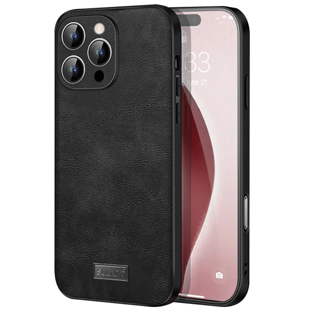 SULADA For iPhone 16 Pro Max Case PU Leather+TPU+PC Back Phone Cover - Black - 1