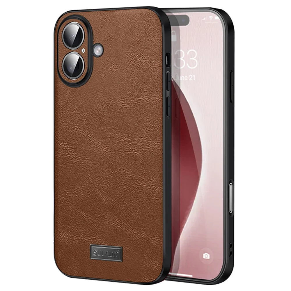 SULADA For iPhone 16 Case PU Leather+TPU+PC Back Phone Cover - Brown - 1