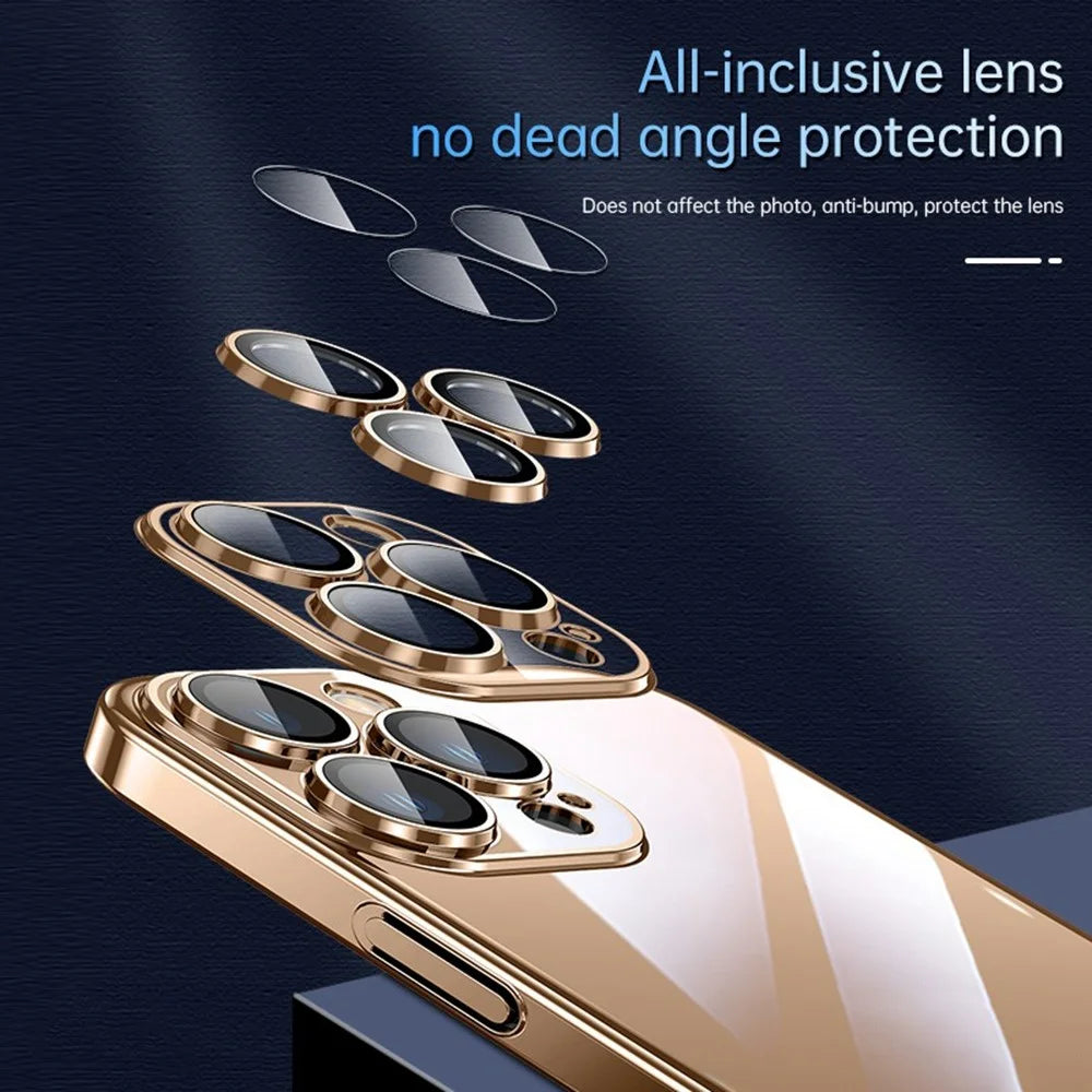 SULADA JINGJIA Series For iPhone 16 Pro Max Clear Case Electroplating Hard PC Phone Case with Lens Film - Gold - 4