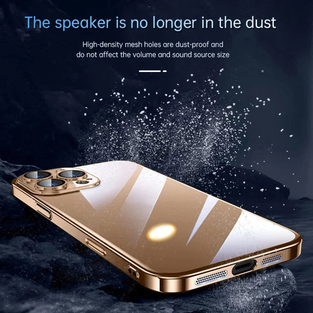 SULADA JINGJIA Series For iPhone 16 Pro Max Clear Case Electroplating Hard PC Phone Case with Lens Film - Gold - 5