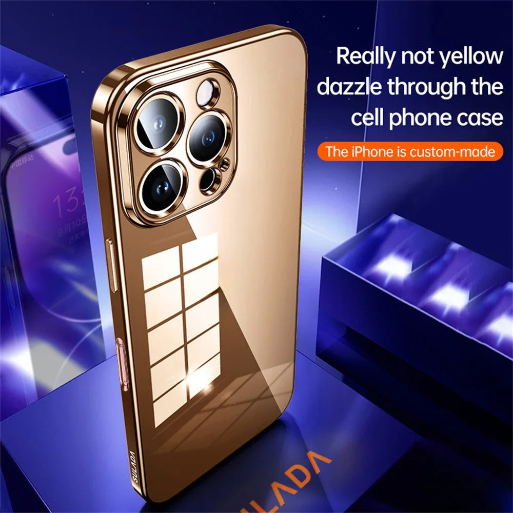SULADA For iPhone 16 Pro Case Ultra-Thin Electroplated TPU Clear Phone Cover - Gold - 2
