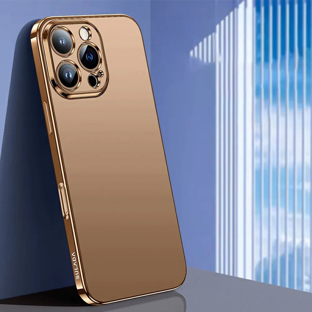 SULADA For iPhone 16 Pro Case Electroplated AG Matte Anti-Fingerprint TPU Phone Cover - Gold - 1