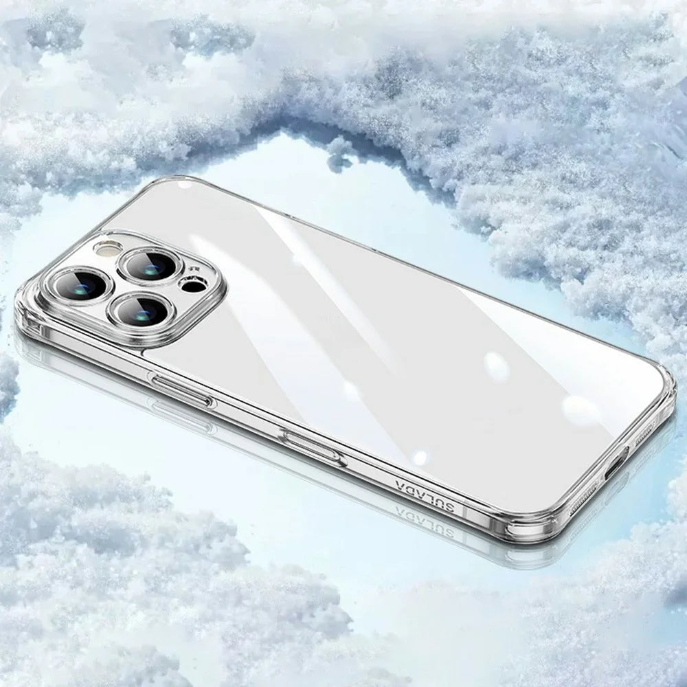 SULADA For iPhone 16 Pro Clear Case TPU +Tempered Glass Shockproof Phone Case - Transparent - 1
