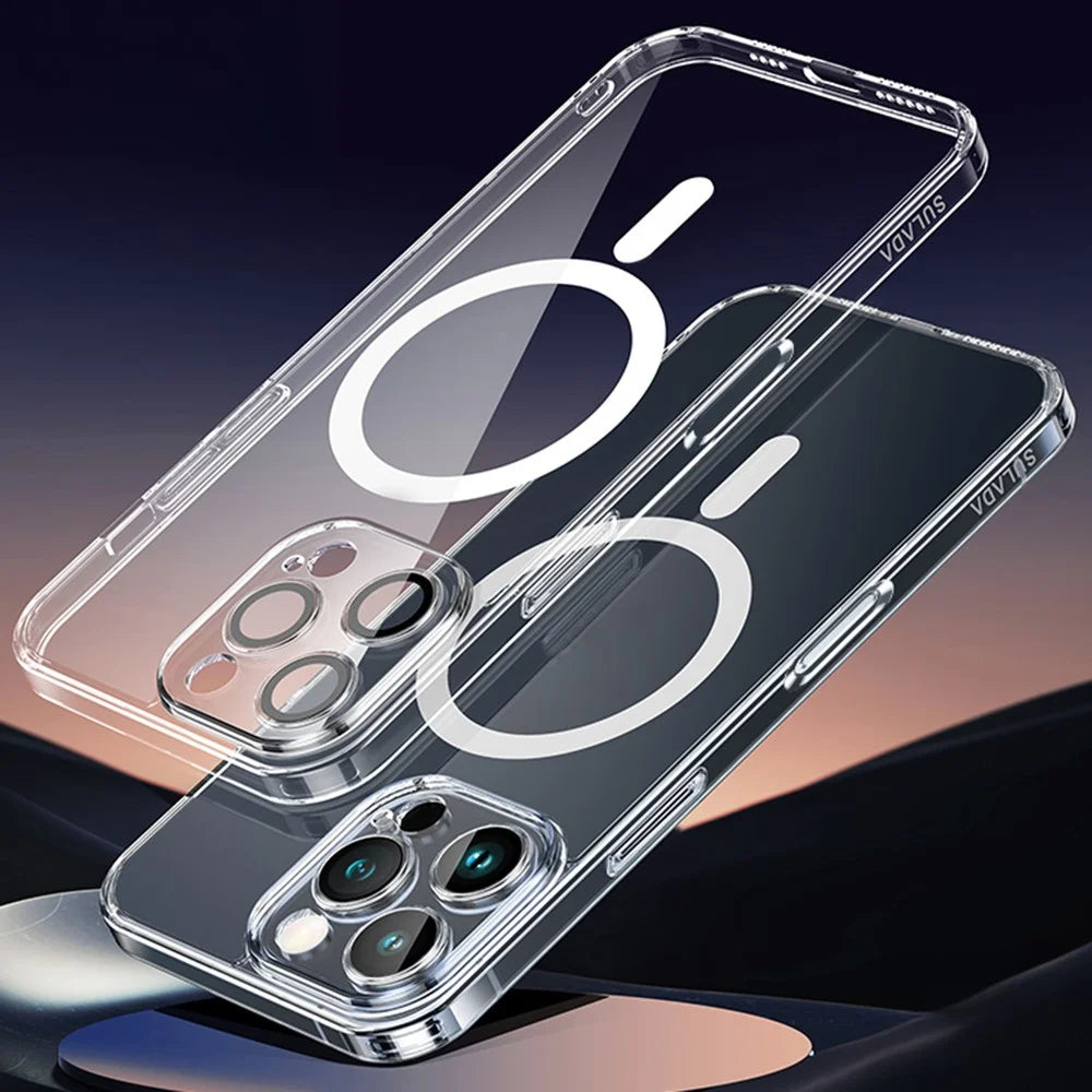 SULADA For iPhone 16 Pro Max Case Built-In Lens Film TPU+PC Phone Cover Compatible with MagSafe - Transparent - 1