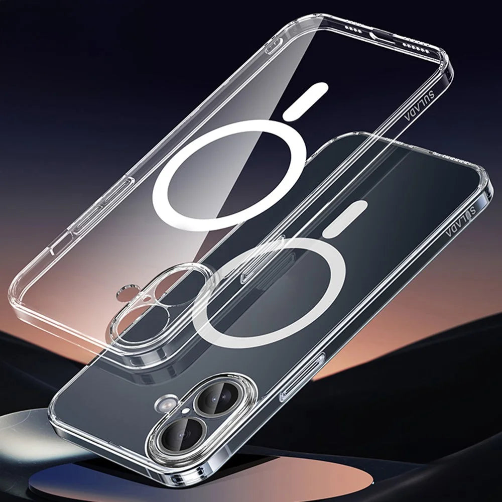 SULADA For iPhone 16 Case Built-In Lens Film TPU+PC Phone Cover Compatible with MagSafe - Transparent - 1
