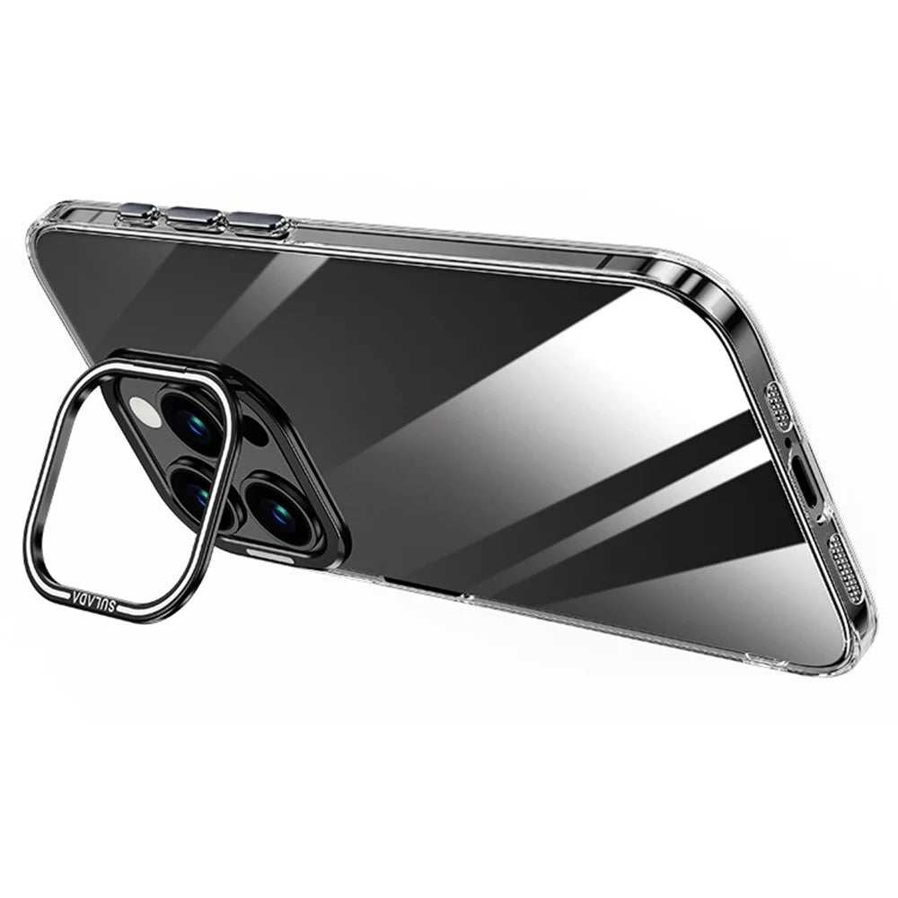 SULADA For iPhone 16 Pro Max Case Folding Camera Kickstand TPU+PC Clear Phone Cover - Black - 1