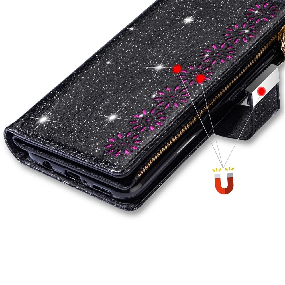For Google Pixel 9 Pro XL Case Starry Sky Carving Leather Wallet Phone Cover - Black - 7