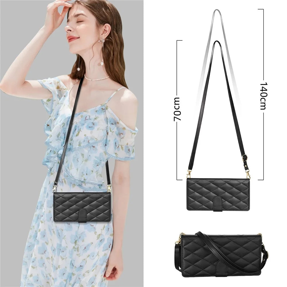 For Google Pixel 9 Pro  /  Pixel 9 Case Rhombus Stitching Leather Wallet Phone Cover with Long  /  Short Strap - Black - 5