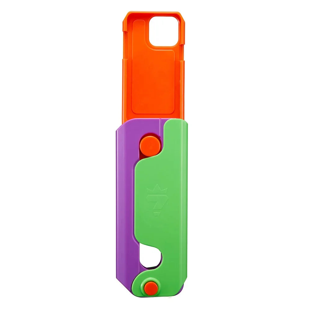 For iPhone 15 Plus Case Giant Carrot Knife ABS Phone Cover Stress Relieving Toy - Green+Purple - 2