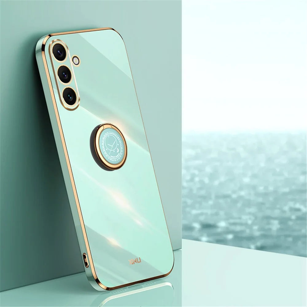 XINLI For Samsung Galaxy A16 5G / A16 4G Case Ring Kickstand Electroplating TPU Phone Cover - Cyan - 2