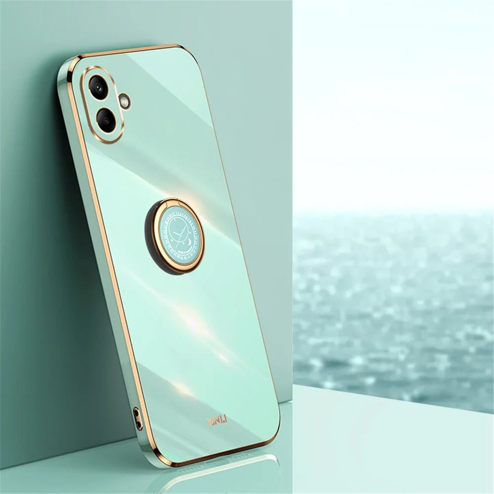 XINLI For Samsung Galaxy A06 4G Case Ring Kickstand Electroplating TPU Phone Cover - Cyan - 2