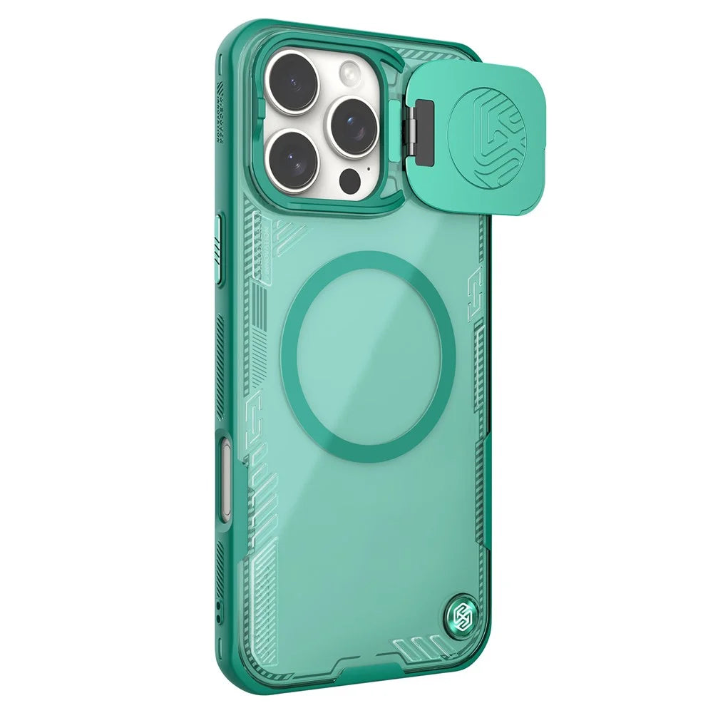 NILLKIN Iceblade CamProp Magnetic Series For iPhone 16 Pro Max Case Compatible with MagSafe PC+TPU Phone Cover Slide Lens Lid - Green - 1