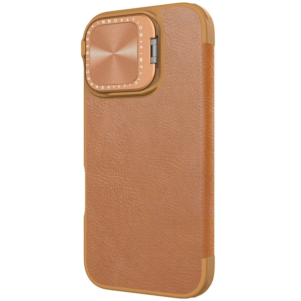 NILLKIN Qin Prop Series for iPhone 16 Leather Case Lens Kickstand Phone Cover - Brown - 5