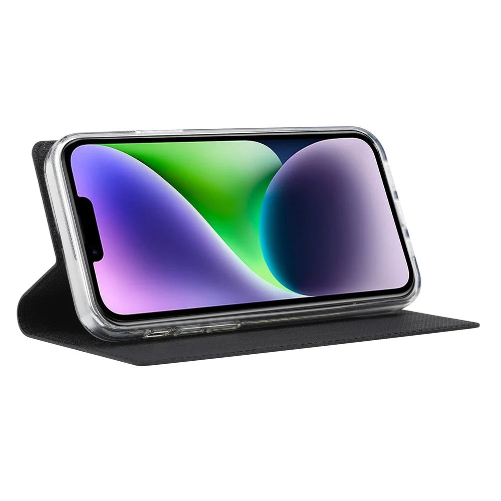 VILI DMX Series for iPhone 14 Plus PU Leather Flip Cover Card Slot Magnetic Absorption Stand Folio Phone Case - Black - 2