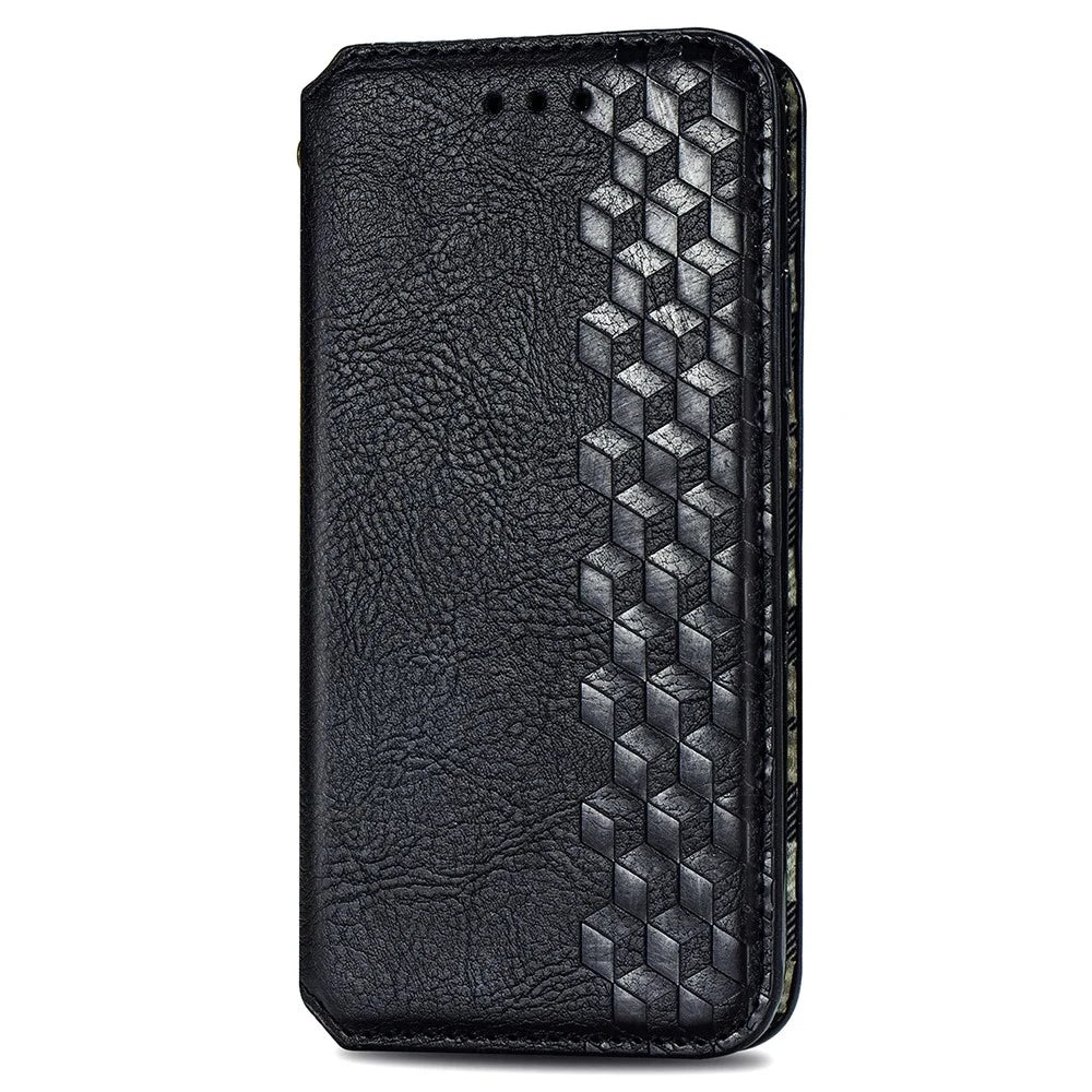 For iPhone 16 PU Leather Case Rhombus Imprint Wallet Stand Phone Cover - Black - 5